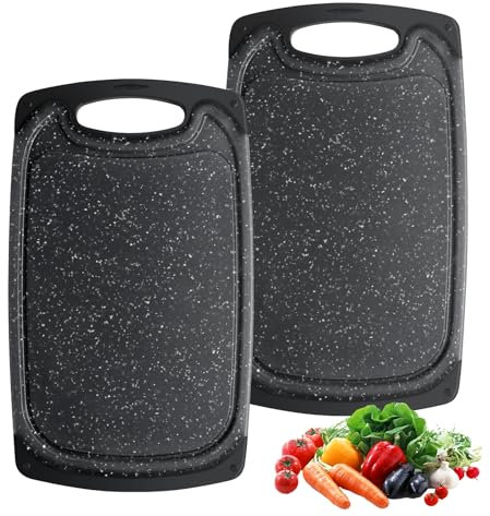 Romon Schneidebrett Kunststoff, 2 Stücke Schneidebretter Rutschfeste Griffe Cutting board, 25×15CM Chopping Board Spülmaschinenfest Professionelles Küchenbrett Schneidebrett Set für Küche Camping