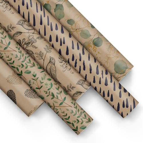 PAW - Papier Cadeau 200x70cm - 5 rouleaux | Mélange de 5 motifs | Emballage Cadeau élégant pour les anniversaires, les fêtes de bébé, les fêtes et les cadeaux - Nous prenons soin de la nature