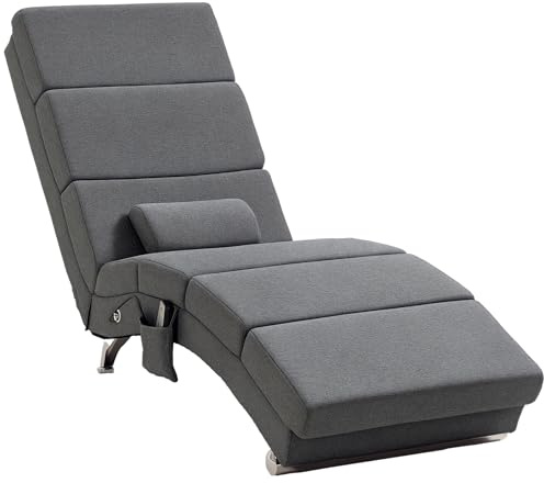 HOMCOM Relax loungefåtölj massagestol och meridian värme loungestol inomhus med fjärrkontroll och kudde, sovrum, vardagsrum, grå linneeffekt tyg