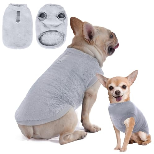 Pull-Over en Polaire pour Chien et Chat - Manteau d'Hiver avec Anneau en D pour Petite et Moyenne Taille - Vêtement Chaud (Gris, L)