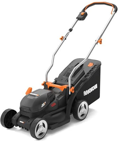 WORX ‎WG733E Tosaerba a batteria 20 V, potente motore brushless, larghezza di taglio 33 cm, 6 livelli di altezza di taglio (25-75 mm), tecnologia Intellicut, sacco di raccolta erba da 35 l