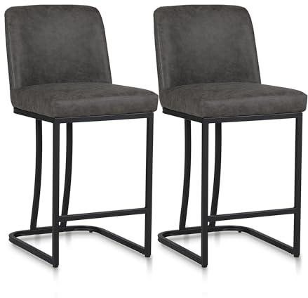 ALPHA HOME Taburete de bar, juego de 2 piezas, silla de bar, silla de cocina con estructura de metal, taburete de cocina con respaldo, asiento tapizado, taburete de bar, taburete bistró para cocina,