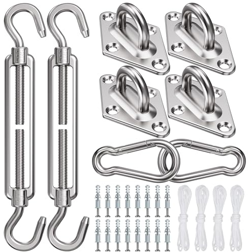 M6 44 Stück Sonnensegel Befestigungsset 304 Edelstahl Sonnensegel Spanner Quadrate Und Dreiecke Befestigung Seilspanner Seilspannmarkise Dreieck Garten Awnings Geeignet Für Schaukel Hängematte