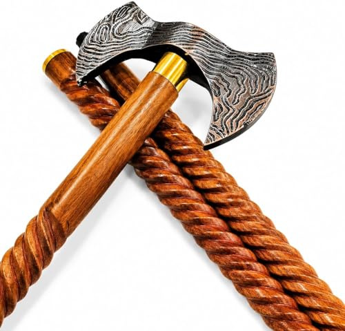 Bastón de madera con mango de latón | Bastón hecho a mano | Bastones decorativos | Bastón para hombre y mujer activo (doble hacha)
