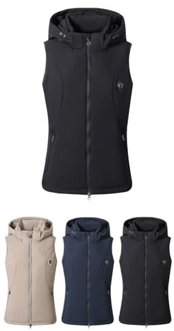 Covalliero - Damen Reitweste – Weste mit abnehmbarer Kapuze – Sportweste aus Polyester – Damenweste mit 2 Taschen & 2-Wege-Reißverschluss – Reitbekleidung in Schwarz – Größe L