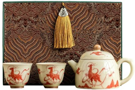 Caja de té, juego de té chino retro para el hogar, una olla y dos tazas [caja de borlas]