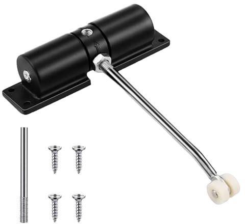 Automatic Spring Closer Door Closers for Interior Door, Quiet Auto Door Closing for Door Weights 20-35kg, Adjustable Self Closing Door with Adjusting Rod and Screws (Black)
