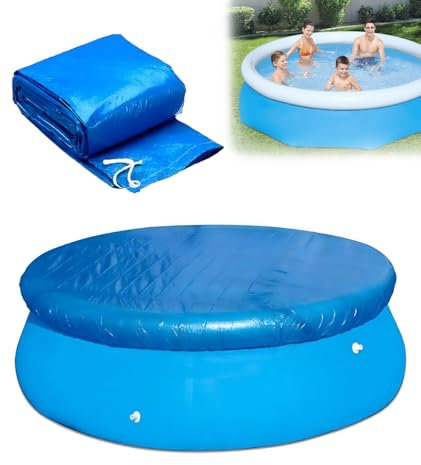 8Ft Round Pool Cover, Thick Swimming Pool Cover Easy Set With Drawstring For All Round Above Ground Inflatable Pools, Dustproof Waterproof Outdoor Pool Protector (244cm/8ft)