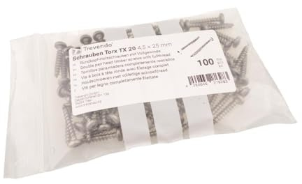100 Stück Trevendo CLEVER LINE Stelzlagerschrauben (4,5 x 25 mm) - Edelstahl Schrauben - Rundkopf-Holzschraube - Torx TX 20