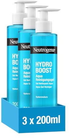 Neutrogena Hydro Boost Aqua Reinigungsgel(3x200ml), sanfte Gesichtsreinigung mit Hyaluronsäure und Glycerin, feuchtigkeitsspendender Make-up Entferner für alle Hauttypen,Sparset