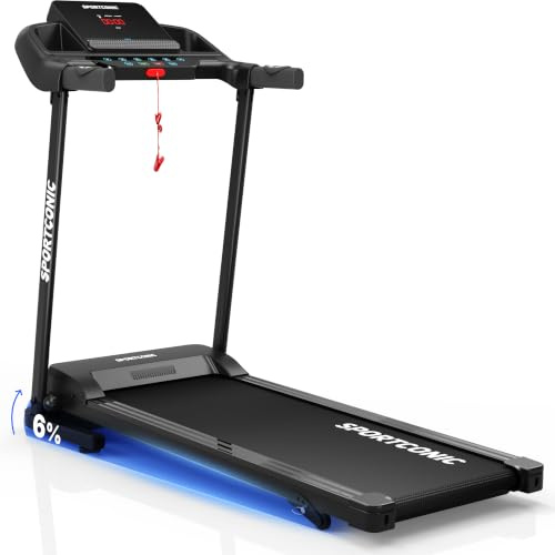 Sportconic Löpband för Hemmet 1–12km/h | Walking Pad | Hopfällbart Löpband med Lutning | Under Skrivbordet | Inkl. LED-display och Fjärrkontroll (Exklusive skyddsmatta, 1-12 km/h (T140))