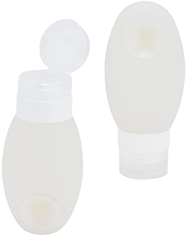 Botellas de viaje de silicona de 2 piezas, botella de almacenamiento cosmético de silicona con copa de succión Tamaño de viaje contenedores (Blanco)