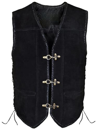 Gefomuofe Men's Three Button Vest Motorcycle Leather Vest Retro Waistcoat Rocker Club Vest Costume Vest Biker Vest Halloween Cosplay Costume Party Vest, black, L