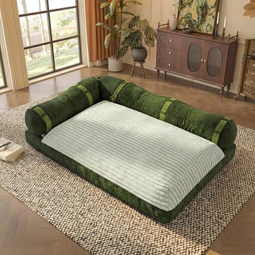 LELEFIDO Canapé Lit Convertible en Velours avec Dossier Bambou Amovible – Canapé Modulable de Salon sans Armature, Futon Confortable pour Chambre, Salon ou Lounge, Design Moderne et Élégant