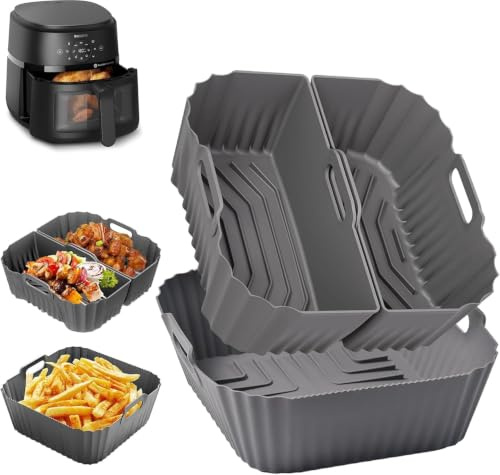 Moule Silicone Air Fryer 19-23cm pour Philips 6.2L NA230 HD9270, Moulinex 7.5L, Cecotec/Cosori/Aigostar/Russell Hobbs, Réutilisable Carré Airfryer Accessoires (Moule Silicone (Gris))