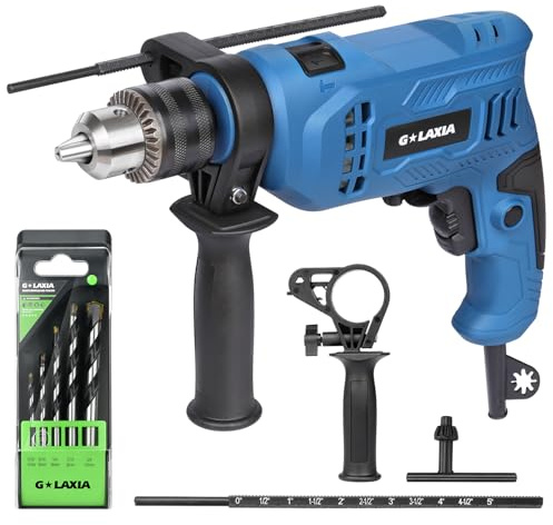 G LAXIA Trapano a Percussione 550W 3000RPM, Impugnatura Girevole 360°, Mandrino 13mm, Profondimetro, Martello Trapano Funziona 2 in 1, Trapano Potente Velocità Variabile