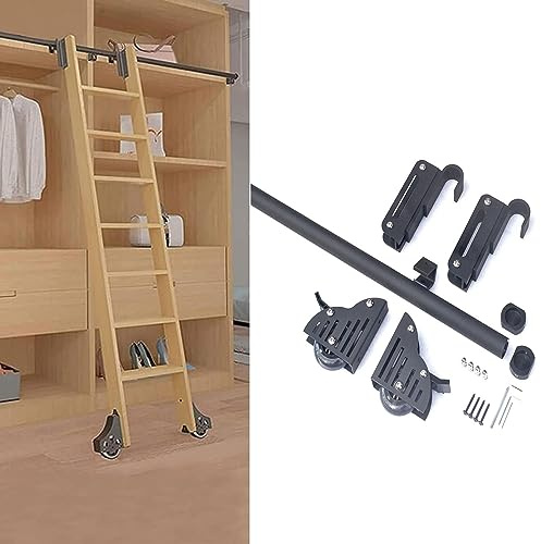 FWPGFVY Kit di ferramenta per Scala Scorrevole per Biblioteca, binari per Scala Mobile da 3,3-28 Piedi, binari per Scala Mobile in Tubo Tondo Nero con Ruote a rulli sul Pavimento (Senza sc