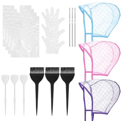 19 Stück Strähnchenhaube Set Einstellbar Färbung Hervorhebung Kappe Strähnchen Haare Färben Zubehör Strähnenhaube Highlight Haar Kappe Kit Für Friseursalons Salon Heimgebrauch Haarfärbemitte