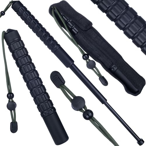 Teleskopstock 222–555 mm | Ausziehbares Modell aus stabilem Stahl | Rutschfester Gummigriff | Schwarz-Chrom Optik | Mit Gürteltasche