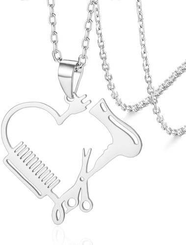 VASSAGO Hårstylisthalsband, justerbar sax i rostfritt stål och kam-halsband, hjärta, hårstylist, smycken, frisör, present till kvinnor och män, adjustable, Rostfritt stål, Ingen ädelsten