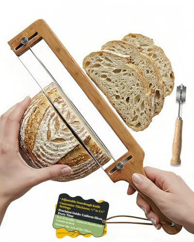 GroveCast Bread Slicer for Homemade Bread - Adjustable Bread Cutter with Slicing Guide, Sharp Bread Knife for Homemade Bread - Includes Bread Lame Scoring Tool