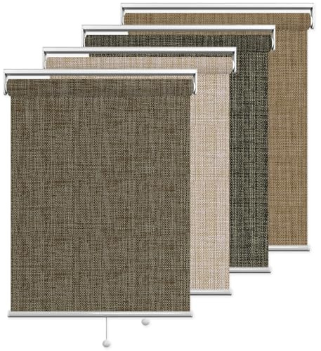 ODIJOO Roller Shades for Indoor Windows with Spring Control UV Protection for Home Office Bedroom Living Room, Light Brown 02