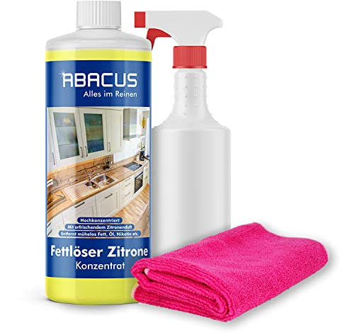 ABACUS® Set Fettlöser Zitrone Konzentrat, Zitronen Allzweckreiniger Konzentrat, Küchenreiniger Zitronenduft, Kraftreiniger, Universalreiniger – Fettlöser Zitrone Konzentrat 1000 ml Set (7055)