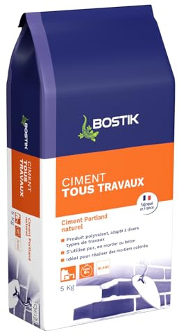 Bostik Ciment Tous Travaux Blanc – Mortier Polyvalent Intérieur/Extérieur –Idéal Réparations, Enduit, Chapes, Jointoiement & Scellement – Usage Pur, Mortier ou Béton – 5kg