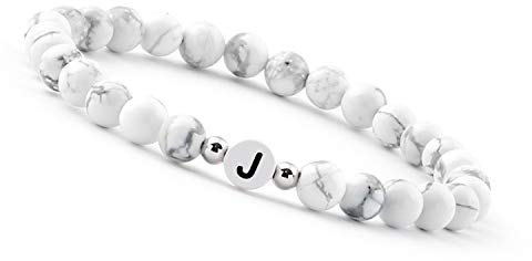 GD GOOD.designs pärlarmband bokstav | Partnerarmband vitt med riktiga howlith-pärlor | Present till par | Personligt partnerarmband, 16 centimeters, Sten, howlit pärlor