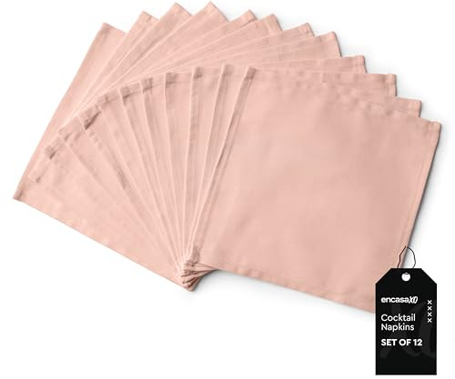 Encasa XO Stoffservietten, Cocktail, Baumwolle 23x23 cm | Pulver rosa, Saugfähig | Waschbar, Wiederverwendbar | Gastronomie, Bar, Feiern | 12er Set