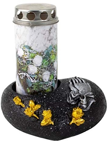 Unbekannt Cœur pour bougie funéraire - Mains priant - Noir/argenté - Largeur : 16,5 cm - Sans bougie.