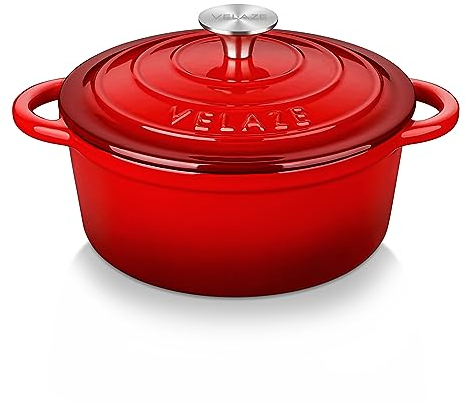 Velaze - Olla de Hierro Fundido 2 L, Cacerola de Hierro Fundido Esmaltado, Olla de Hierro Fundido con Tapa, Buen Sellado, Revestimiento Antiadherente, Diámetro de 20 cm, Todas Las Luces de Inducción
