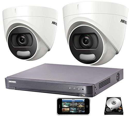 4K Hikvision CCTV System DVR 5MP 4CH Dome Camera IR 20M DS-2CE72HFT-F28 IP67 (2 Cameras, 6TB)