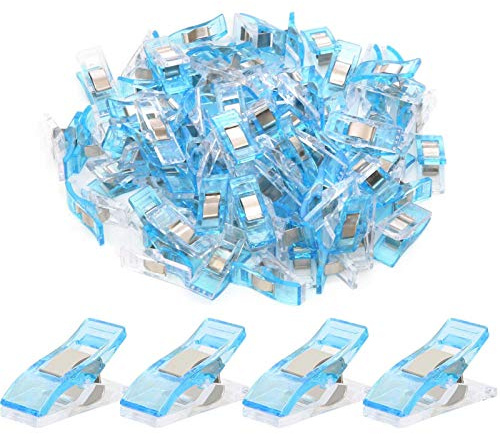 AConnet 200 PCS Sewing Clips, Multipurpose Quilting Clips Plastic Fabric Clip for Sewing and Quilting, Crochet, Paper, Food Storage, Cables (Clear Blue)