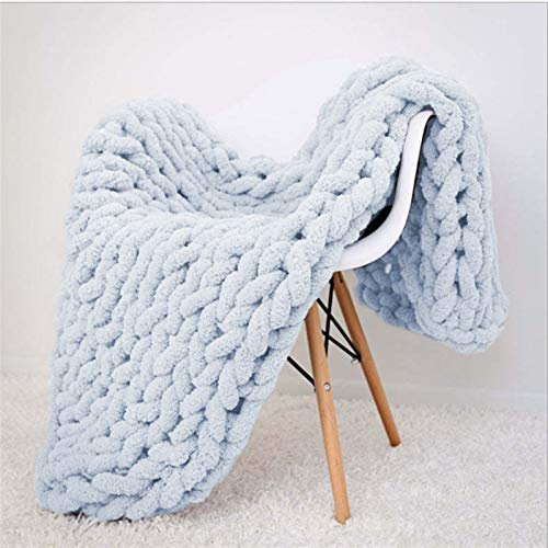 Icegrey Gestrickte Decke Chenille Garn Handgefertigt Strickdecke Tagesdecke Haustier Bett Stuhl Sofa Arm Stricken Sperrig Decke Zuhause Dekor Geschenk, Hellgrau, 50x50cm