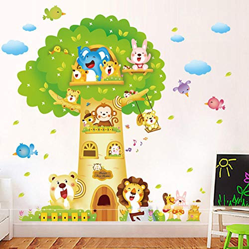 Cartoon Tiere Baum Wandaufkleber Wohnkultur Schlafzimmer Kinderzimmer Aufkleber Baby Zimmer Dekoration Umweltfreundliche Kinder Tapete, Kinder Baby Wandaufkleber,Wandtattoos,Wall Stickers Murals