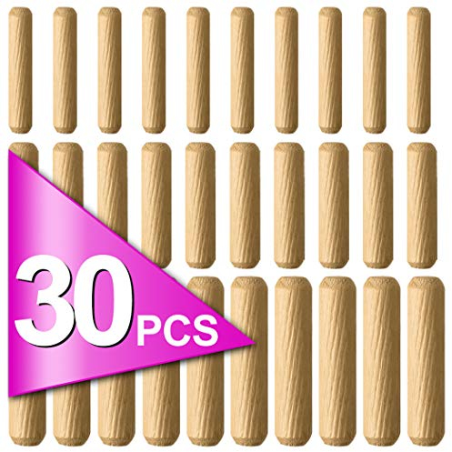 5Plus 30-Piece Assorted Wooden Dowels Set – M6, M8, M10 Hardwood Grooved & Fluted Pins for Furniture, Woodworking, and Crafting (6mm, 8mm, 10mm)