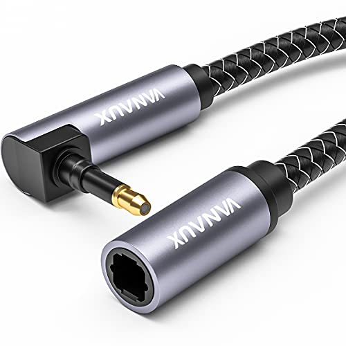 VANAUX Toslink to Mini Toslink Digital Optical Extension Cable,90 Degree S/PDIF Audio Cable Male to Female for Home Theater,Sound Bar,TVs,Amplifiers (5ft/1.5m)