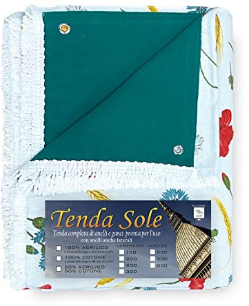 Tende per Esterno - Tende da Sole per Esterno CON ANELLI | Tenda da Giardino, Veranda, Gazebo, Portico | Ganci per Applicazione | Resistente e Lavabile, Cotone 100% Durevole, Stampa Papaveri - 150x300