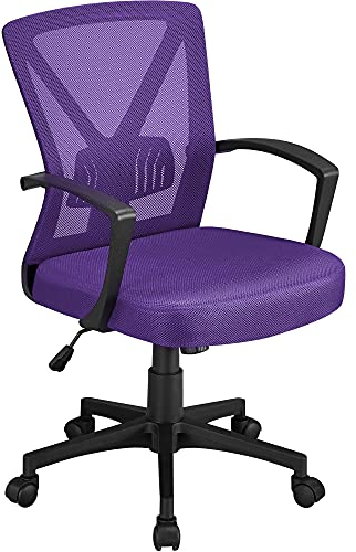 Yaheetech Bürostuhl Schreibtischstuhl, Drehstuhl mit Mesh, Home Office Chair ergonomisch, höhenverstellbarer Computerstuhl mit Rückenstütze, gepolsterten Sitz, fürs Arbeitszimmer/Büro Lila