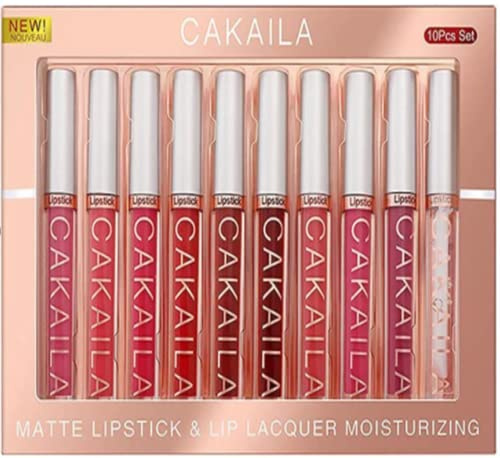 10 Farben Matte Flüssig-Lippenstift Set, Samtiger Nude Flüssig-Lippenstift, Wasserfest Lang anhaltende Feuchtigkeitsspendende Antihaft-Schale Lip Gloss Set (#01)