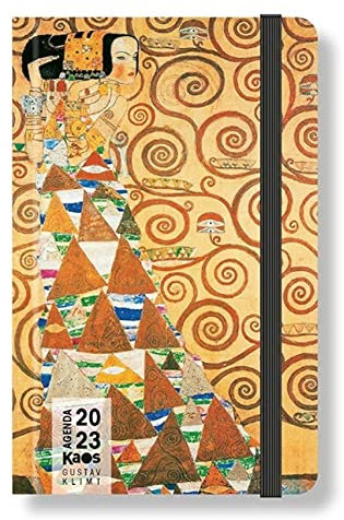 Kaos Gustav Klimt Fregio Stoclet Die Wartezeit  2023 12 Monate wöchentlich 21 x 13 cm mit Gummiband + Geschenk Stift und Lesezeichen