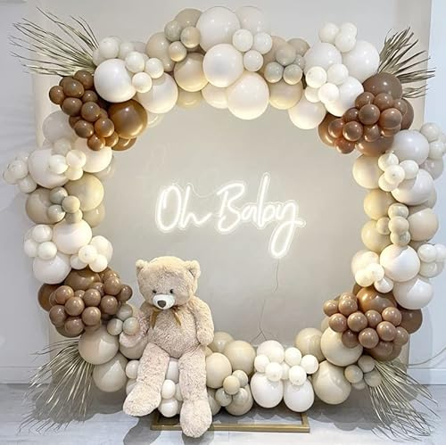 QIFU Arco Palloncini Beige Marrone per Baby Shower Decorazioni, 182 pezzi Palloncini Caffè Bianco Sabbia, Palloncini Compleanno Beige per Baby Shower, Decorazioni Feste Fidanzamento Matrimoni