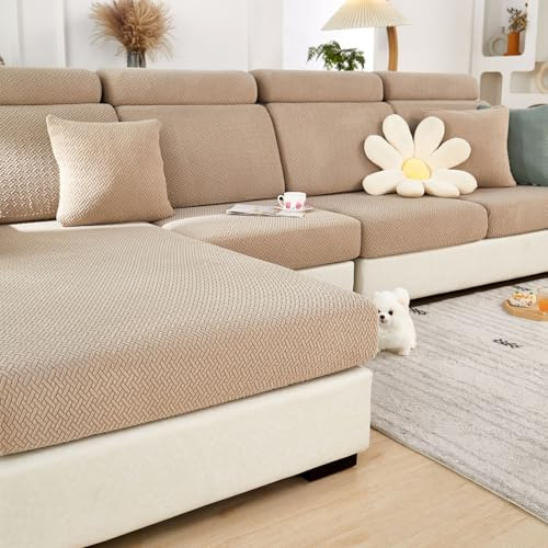 Disayu Sofa Covers Couch Covers for Sofa Pet Friendly Couch Cushion Covers Universal Sofa Covers Washable Stretch Slipcovers for Sectional Sofa (Texture Light Coffee,Large Single Seat Cover)