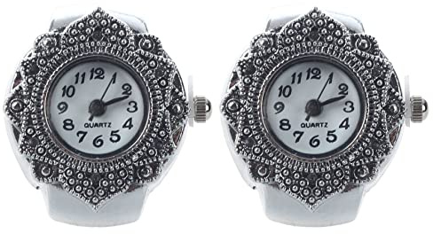 Pavewood 2 relojes tibetanos de plata con anillo de dedo para hombre y mujer, 2,2 cm, Plata tibetana