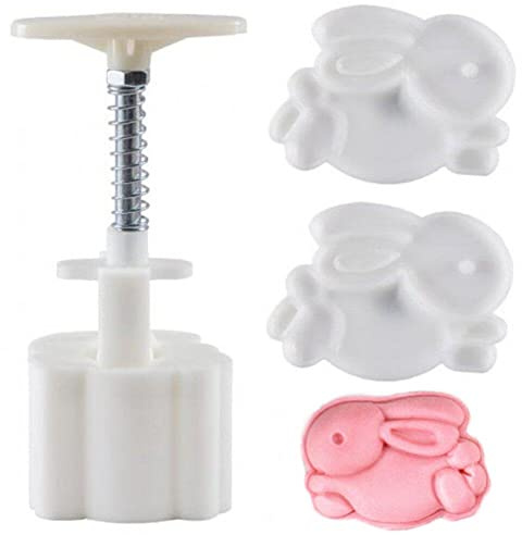 Fopytu 50g Mooncake Barrel Mold with 3d Rabbit Stamp Hand Press Moon Cake Pastry Mould for Diy Baking Accessories