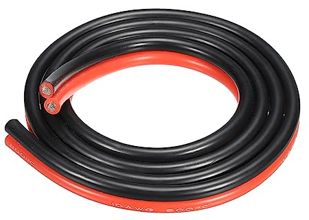 sourcing map 10AWG Kabel 2 Adriges Stromkabel 5,26 mm² Verzinntes Kupferkabel 1 Meter, Elektrischer Draht Kfz Kabel Hohe Temperatur 600V Erdkabel Litzenkabel Verlängerungskabel für Kabelkanal