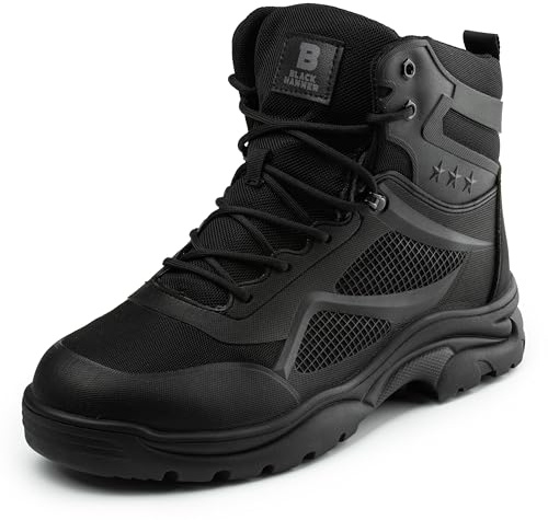 Black Hammer Men's Safety Boots Steel Toe Cap Midsole Protection Lightweight Water-Resistant Ideal for Trade Warehouse Hiker Work Professional Shoes Pro-Tech S3 SRC (9 UK)