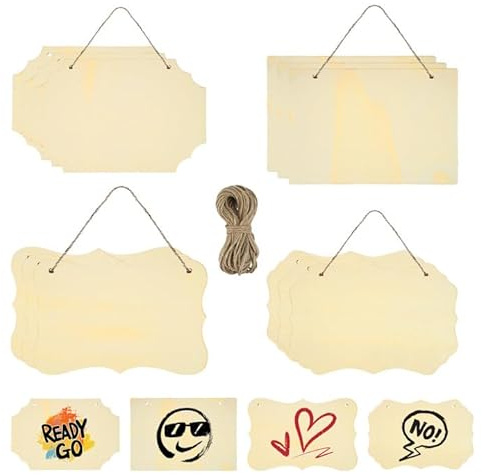 Unfertiges Holzschild zum Aufhängen 12stk-Blanko Holzschilder zum Beschriften,Rechteckiges Holzbrettchen Hängendes Holzplatten zum Basteln,Holzbretter Holzrohlinge für Brandmalerei,Aufhängen Diy,Malen