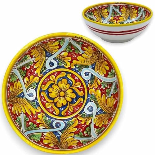 SICILIA BEDDA CAPACI Ciotola Insalatiera in Ceramica Caltagirone - Ø 25 cm ca. (1Unità) con Varie opzioni Decoro - Decoro 2